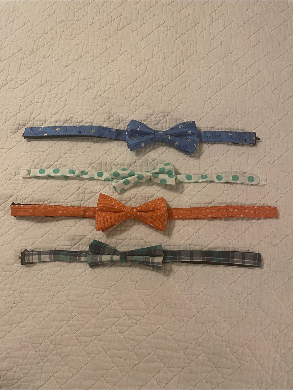 Kids Bow Tie Set - Blue, White with Green Dots, Orange, Plaid